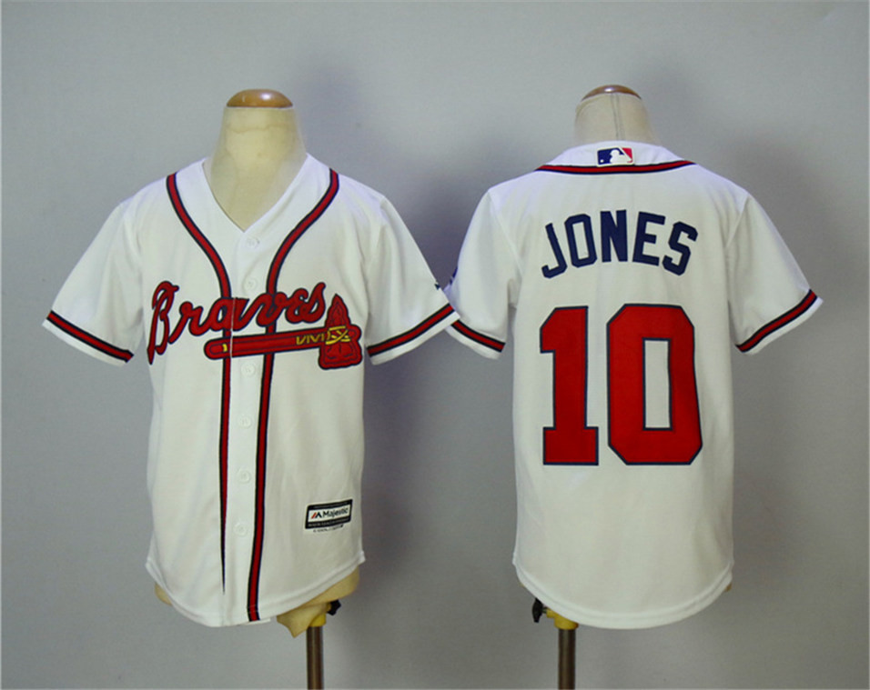 Braves 10 Andruw Jones White Youth Cool Base Jersey