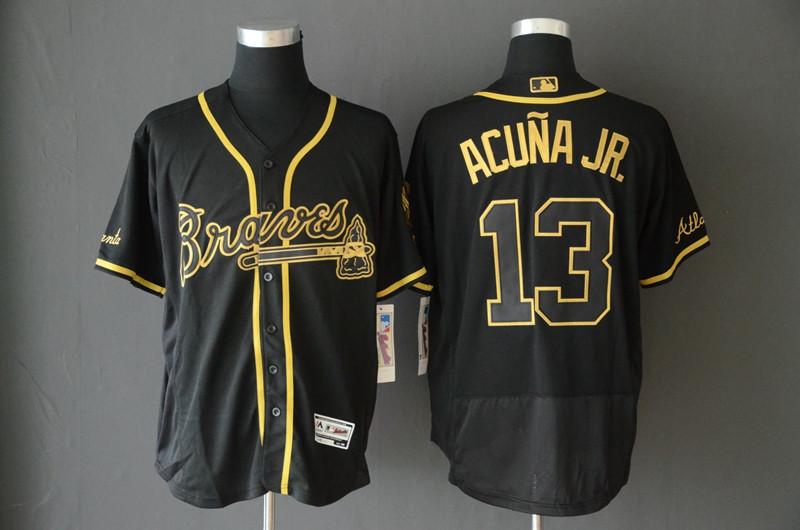 Braves 13 Ronald Acuna Jr Black Gold Flexbase Jersey