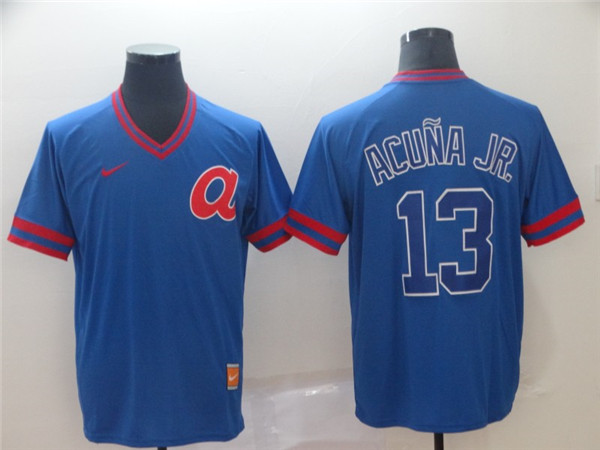 Braves 13 Ronald Acuna Jr Blue Throwback Jersey