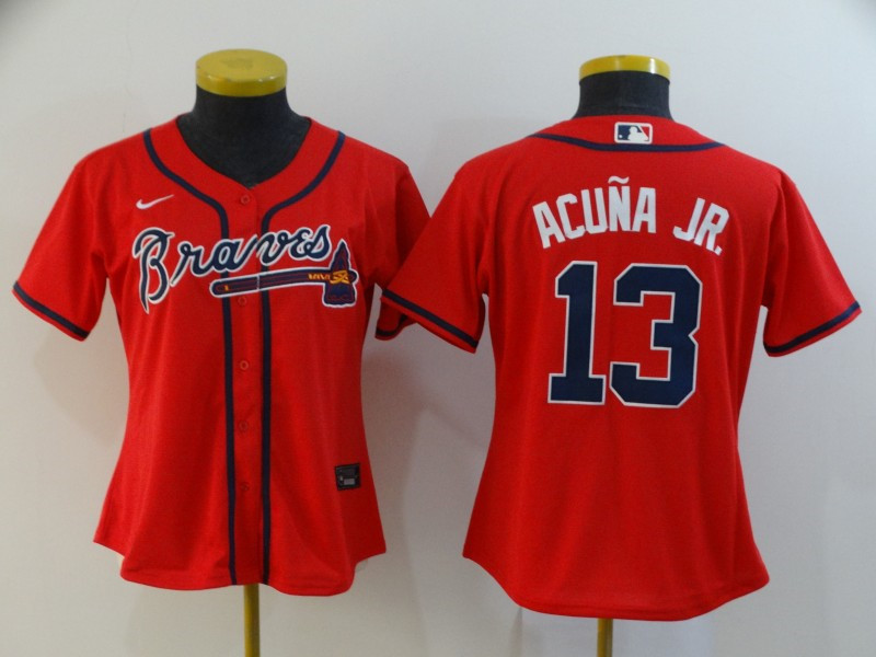 Braves 13 Ronald Acuna Jr. Red Women 2020 Nike Cool Base Jersey