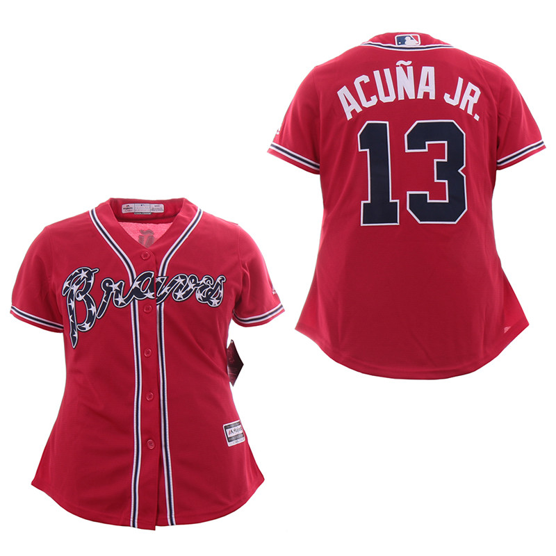 Braves 13 Ronald Acuna Jr. Red Women Cool Base Jersey