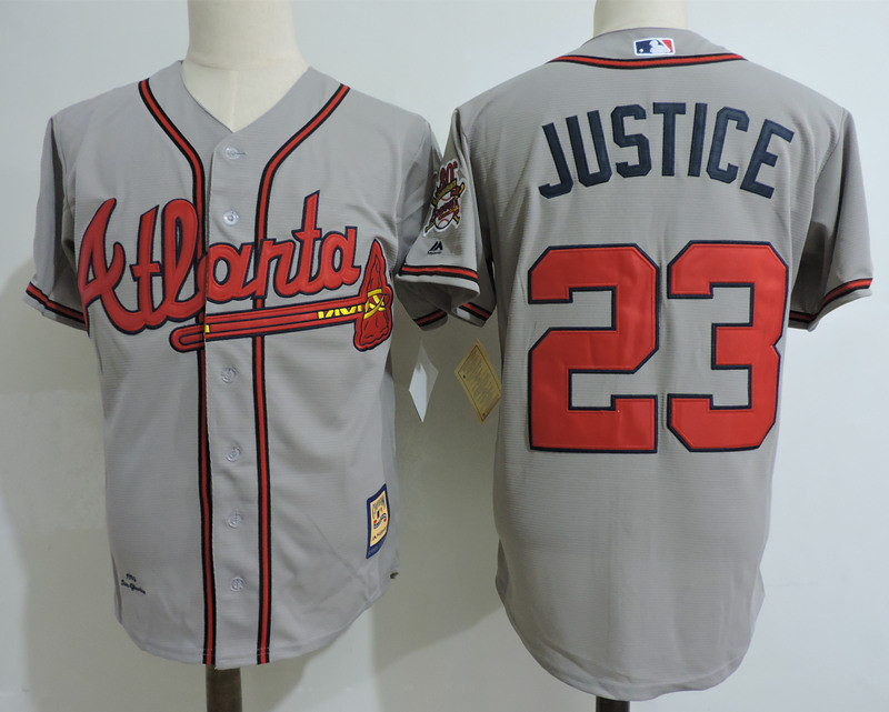Braves 23 David Justice Gray Cooperstown Collection Jersey