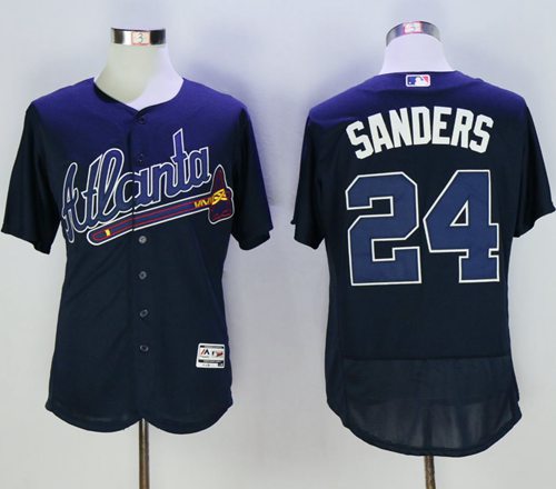 Braves 24 Deion Sanders Navy Blue Flexbase Authentic Collection Stitched MLB Jersey