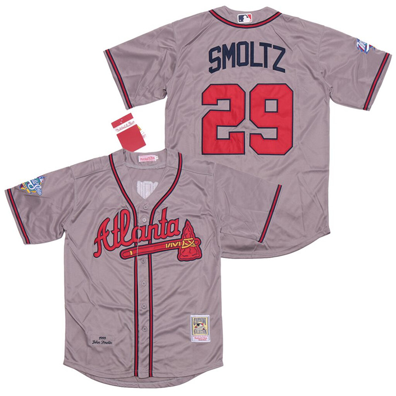 Braves 29 John Smoltz Gray 1999 World Series Cooperstown Collection Jersey