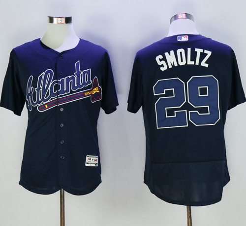 Braves 29 John Smoltz Navy Blue Flexbase Authentic Collection Stitched MLB Jersey