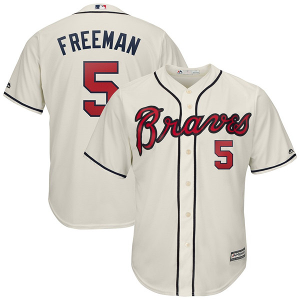 Braves 5 Freddie Freeman Cream Cool Base Jersey
