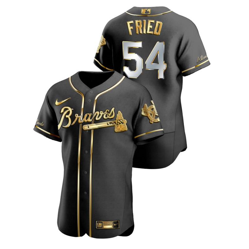 Braves 54 Max Fried Black Gold 2020 Nike Flexbase Jersey