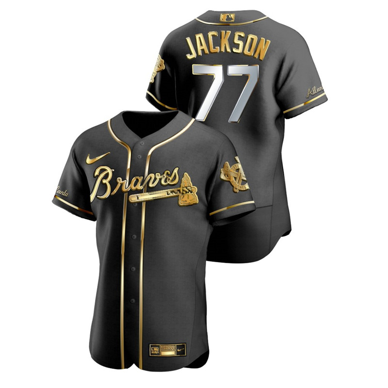 Braves 77 Luke Jackson Black Gold 2020 Nike Flexbase Jersey