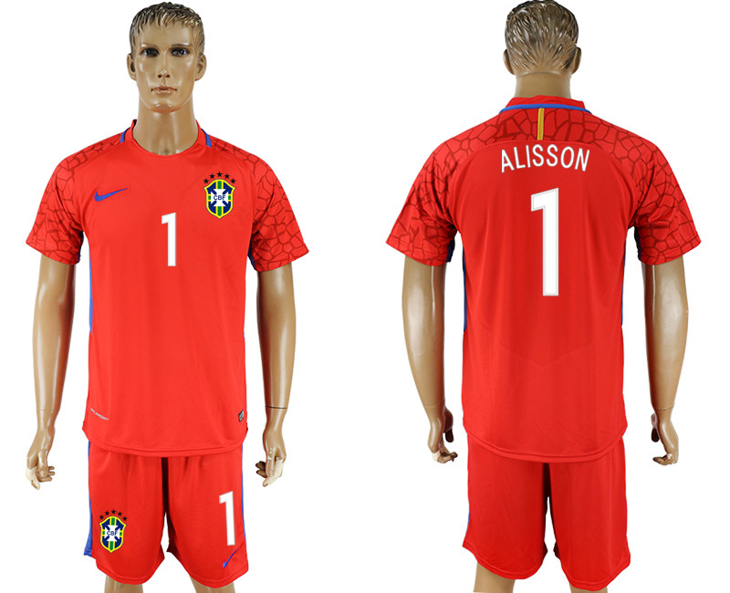 Brazil 1 ALISSON Red Goalkeeper 2018 FIFA World Cup Soccer Jersey