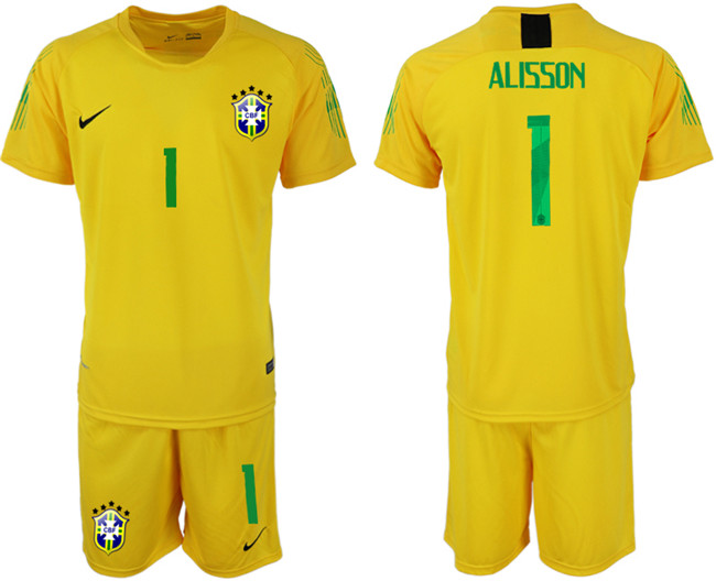 Brazil 1 ALISSON Yellow 2018 FIFA World Cup Goalkeeper Soccer Jersey