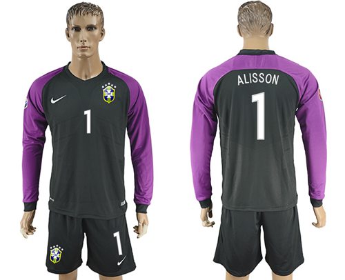Brazil 1 Alisson Black Goalkeeper Long Sleeves Soccer Country Jersey