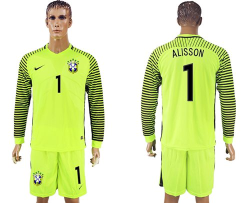 Brazil 1 Alisson Green Long Sleeves Goalkeeper Soccer Country Jersey