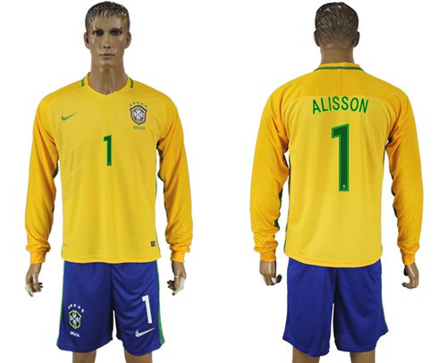Brazil 1 Alisson Home Long Sleeves Soccer Country Jersey