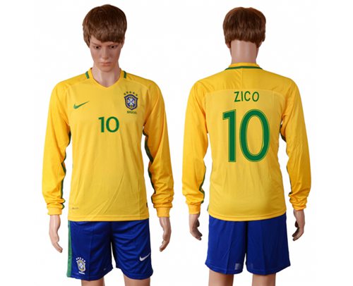 Brazil 10 Zico Home Long Sleeves Soccer Country Jersey