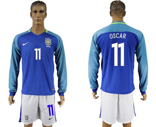 Brazil 11 Oscar Away Long Sleeves Soccer Country Jersey