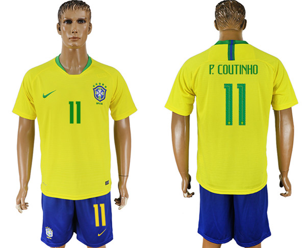 Brazil 11 P. COUTINHO Home 2018 FIFA World Cup Soccer Jersey