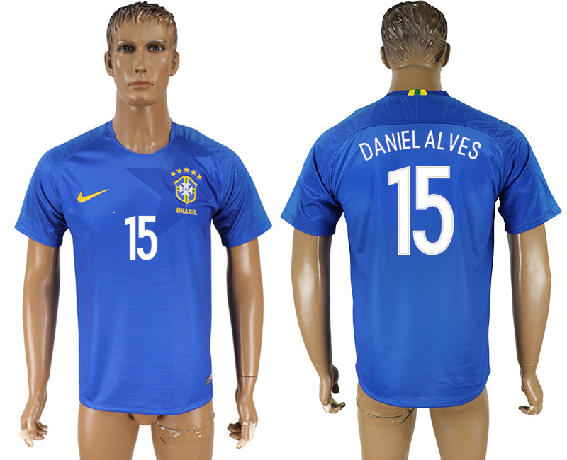 Brazil 15 DANIEL ALVES Away 2018 FIFA World Cup Thailand Soccer Jersey
