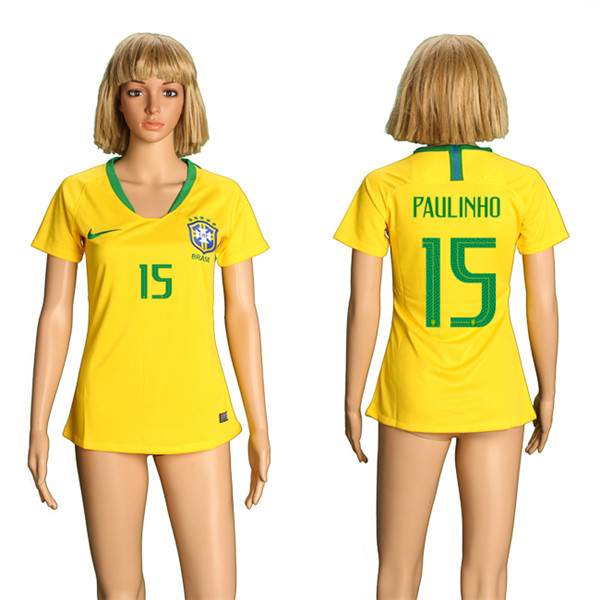 Brazil 15 PAULINHO Home Women 2018 FIFA World Cup Soccer Jersey