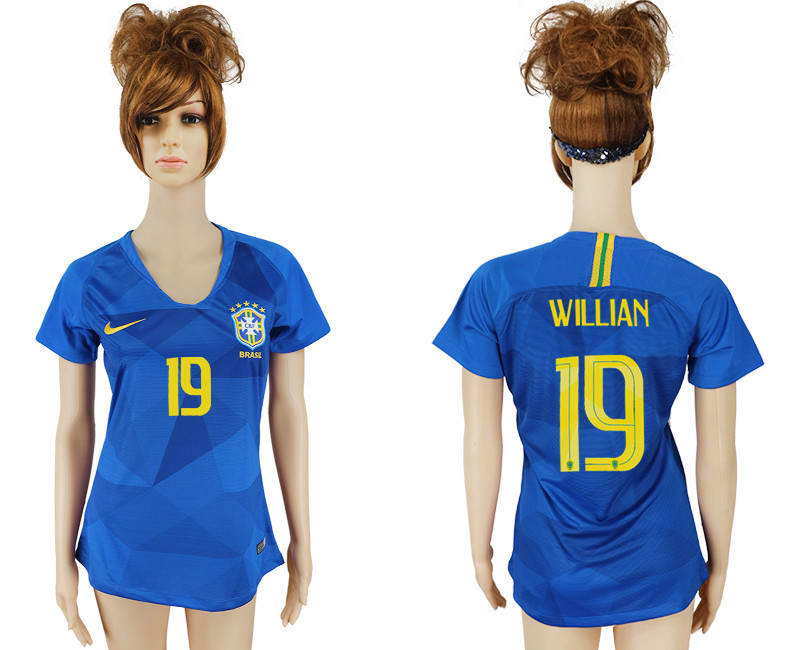 Brazil 19 WILLIAN Away Women 2018 FIFA World Cup Soccer Jersey