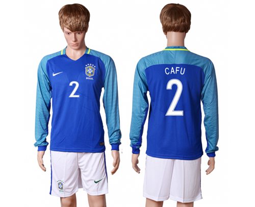 Brazil 2 Cafu Away Long Sleeves Soccer Country Jersey