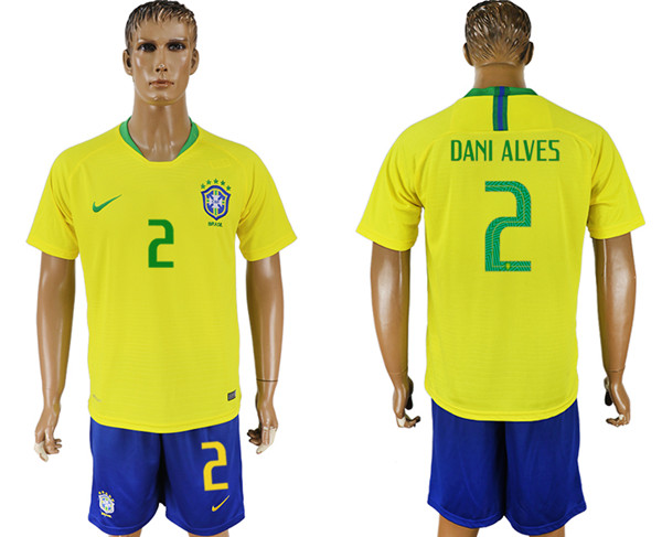 Brazil 2 DANI ALVES Home 2018 FIFA World Cup Soccer Jersey