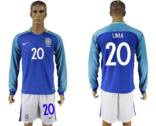Brazil 20 Lima Away Long Sleeves Soccer Country Jersey