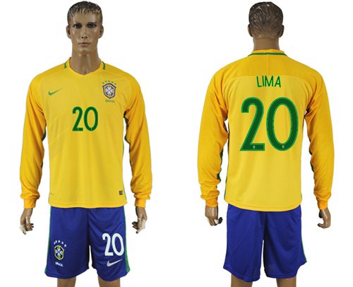 Brazil 20 Lima Home Long Sleeves Soccer Country Jersey