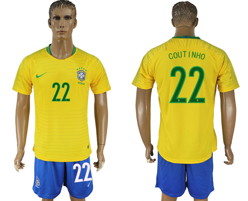 Brazil 22 COUTINHO Home 2018 FIFA World Cup Soccer Jersey