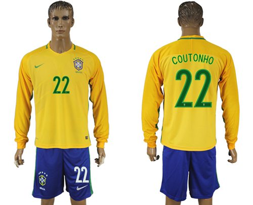 Brazil 22 Coutonho Home Long Sleeves Soccer Country Jersey