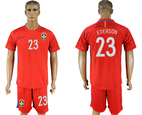 Brazil 23 EDERSON Red Goalkeeper 2018 FIFA World Cup Soccer Jersey