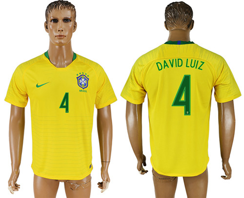 Brazil 4 DAVID LUIZ Home 2018 FIFA World Cup Thailand Soccer Jersey