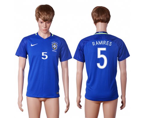 Brazil 5 Ramires Away Soccer Country Jersey