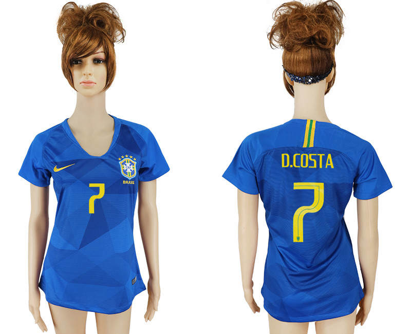 Brazil 7 D.COSTA Away Women 2018 FIFA World Cup Soccer Jersey
