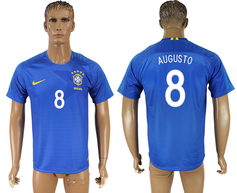 Brazil 8 AUGUSTO Away 2018 FIFA World Cup Thailand Soccer Jersey