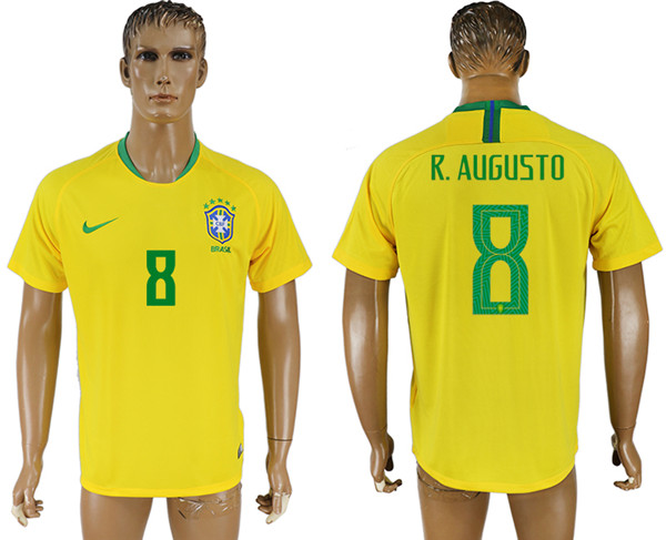 Brazil 8 R. AUGUSTO Home 2018 FIFA World Cup Thailand Soccer Jersey