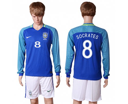 Brazil 8 Socrates Away Long Sleeves Soccer Country Jersey