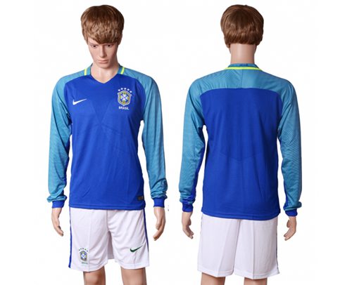 Brazil Blank Away Long Sleeves Soccer Country Jersey