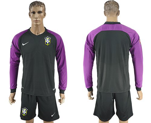 Brazil Blank Black Goalkeeper Long Sleeves Soccer Country Jersey