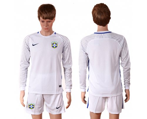Brazil Blank White Goalkeeper Long Sleeves Soccer Country Jersey