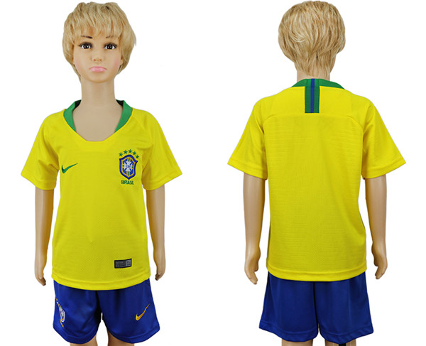 Brazil Home Youth 2018 FIFA World Cup Soccer Jersey