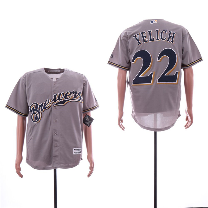 Brewers 22 Christian Yelich Gray Cool Base Jersey