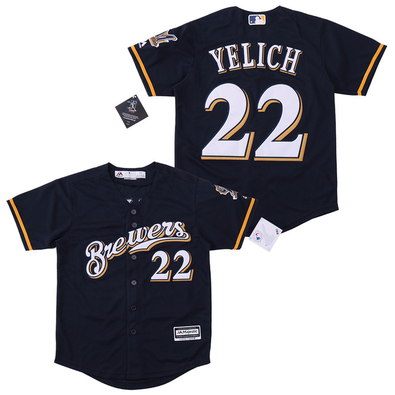 Brewers 22 Christian Yelich Navy Youth Cool Base Jersey