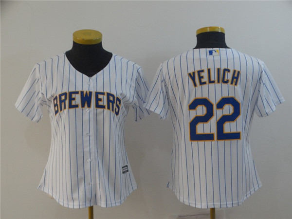 Brewers 22 Christian Yelich White Women Cool Base Jersey