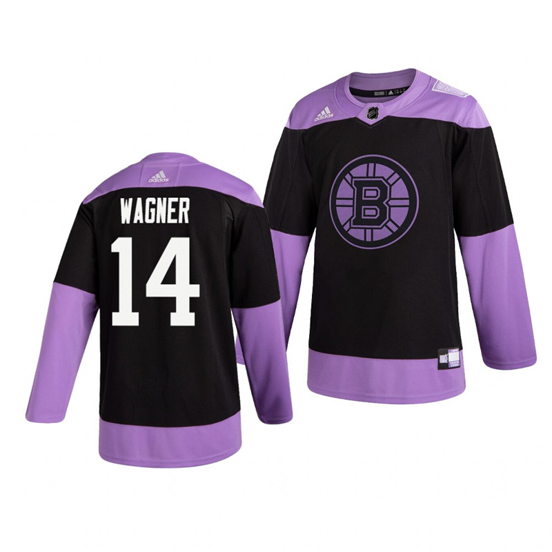 Bruins 14 Chris Wagner Black Purple Hockey Fights Cancer Adidas Jersey