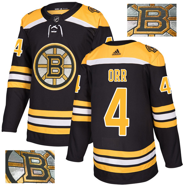 Bruins 4 Bobby Orr Black With Special Glittery Logo  Jersey
