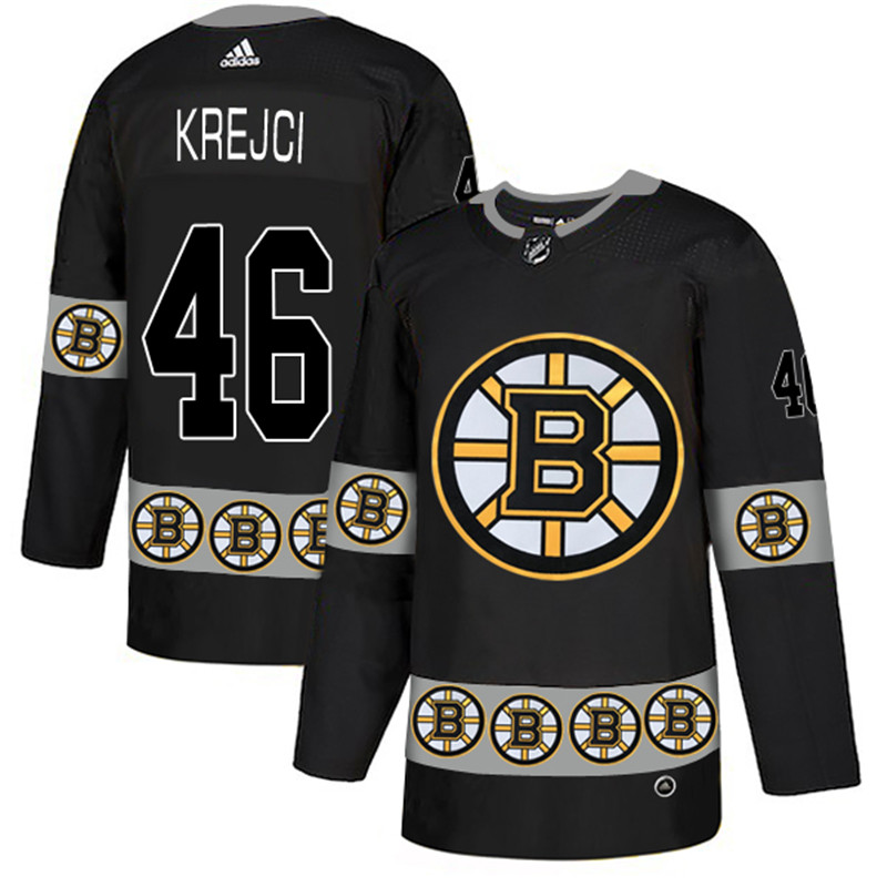 Bruins 46 David Krejci Black Team Logos Fashion  Jersey