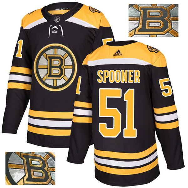 Bruins 51 Ryan Spooner Black With Special Glittery Logo  Jersey