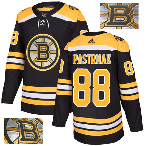 Bruins 88 David Pastrnak Black With Special Glittery Logo  Jersey