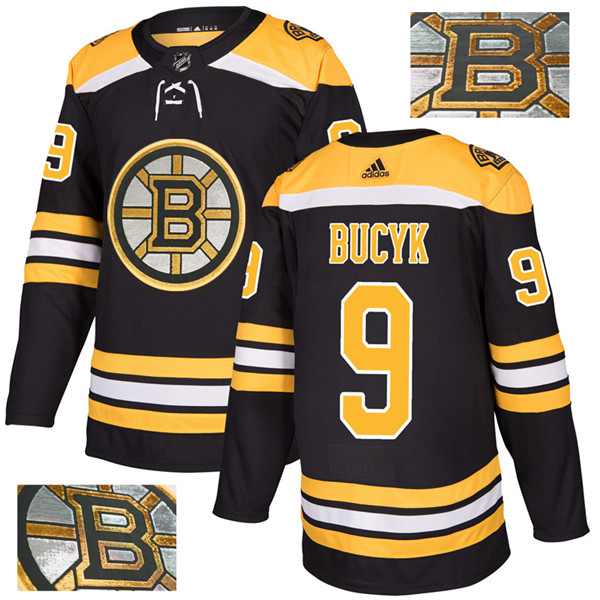 Bruins 9 Johnny Bucyk Black With Special Glittery Logo  Jersey