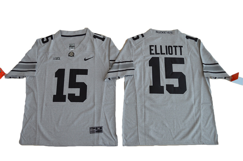 Buckeyes 15 Ezekiel Elliott Gridion Grey II Stitched NCAA Jersey
